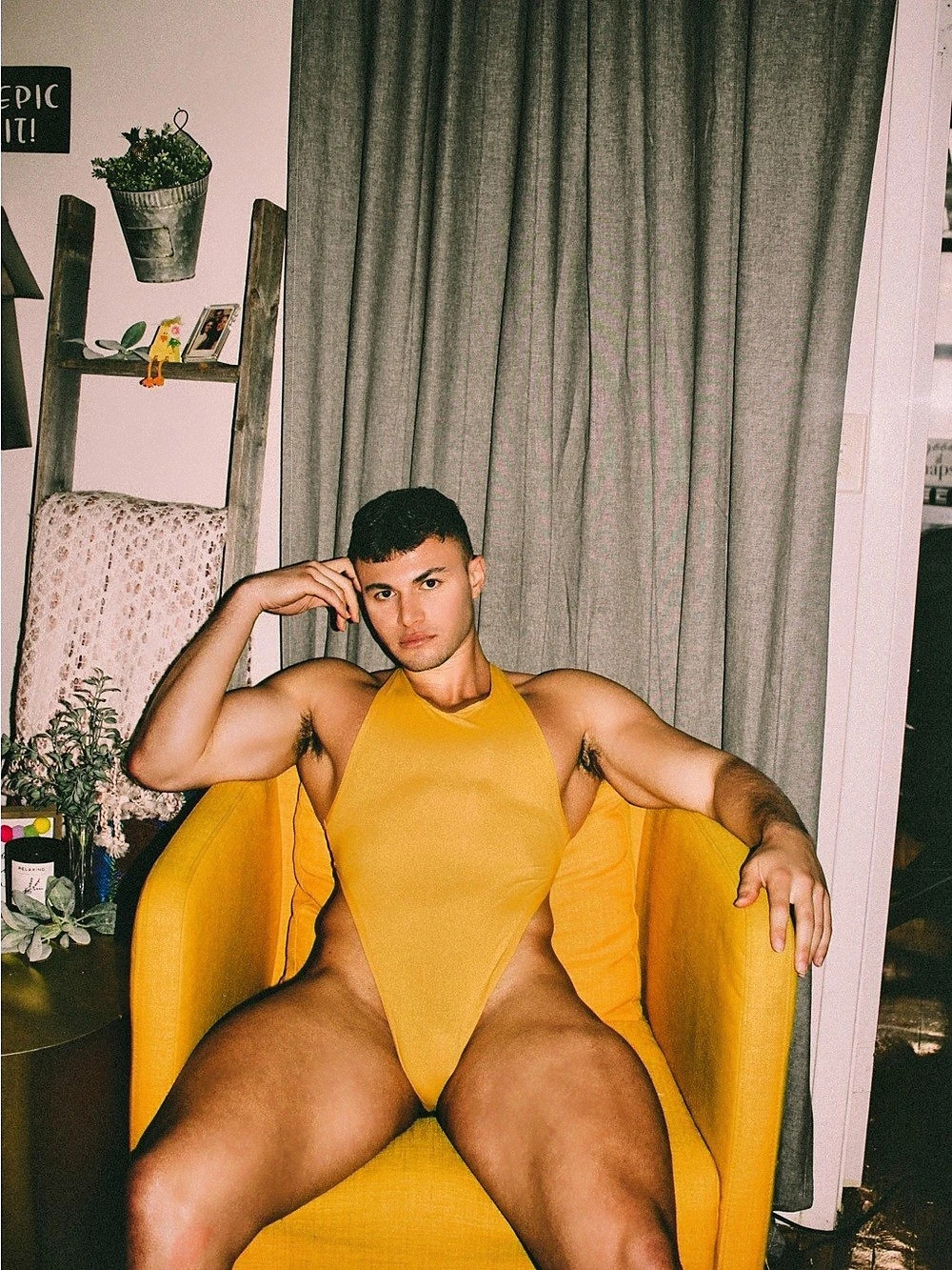 Men’s Yellow One-Piece Bodysuit - Size Large